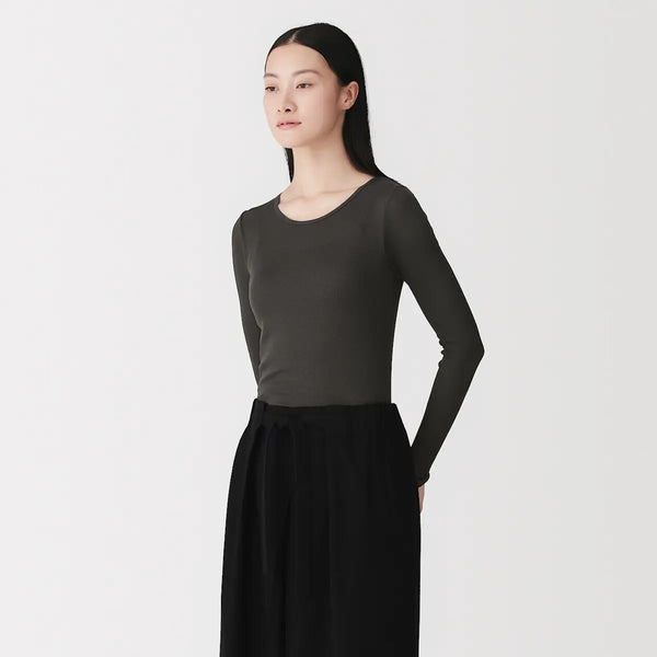 [MUJI] Silk Rib Crewneck Long Sleeve T-Shirt / 실크 리브 크루넥 긴소매 티셔츠