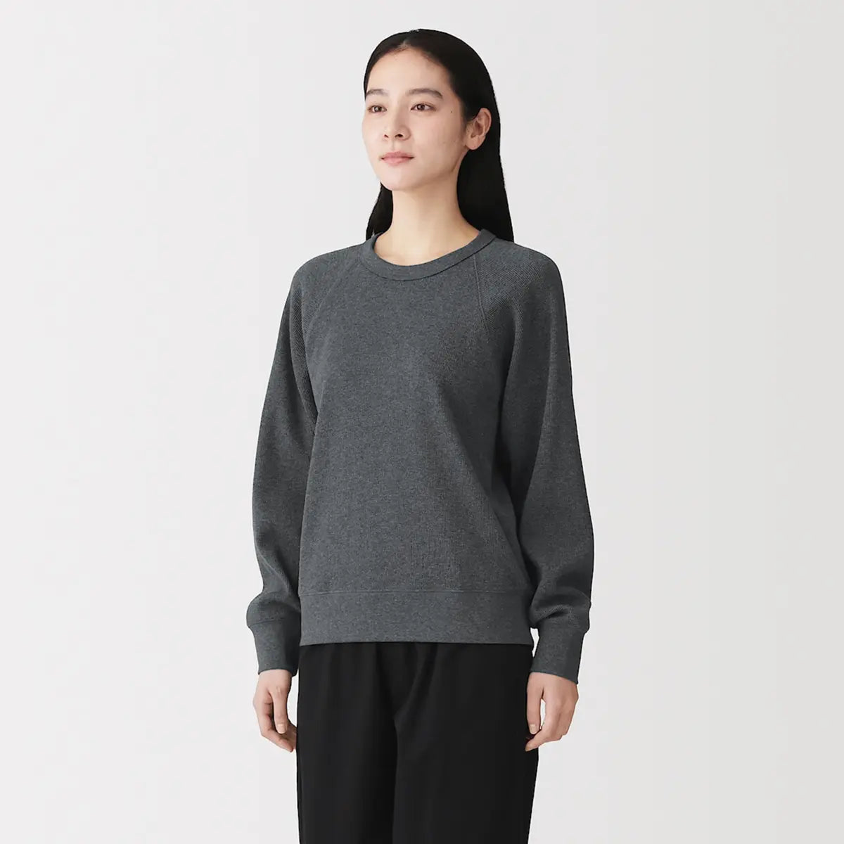[MUJI] Waffle Knit Crewneck Long Sleeve T-Shirt / 와플 니트 크루넥 긴소매 티셔츠