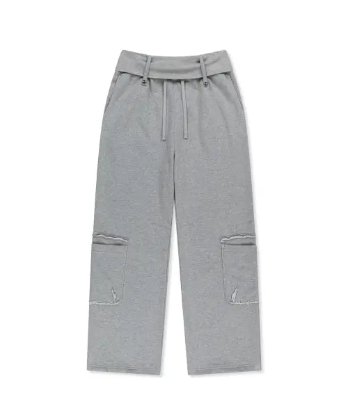 [MATIN KIM] MIXED WAFFLE FOLDOVER WAIST JERSEY PANTS IN GREY