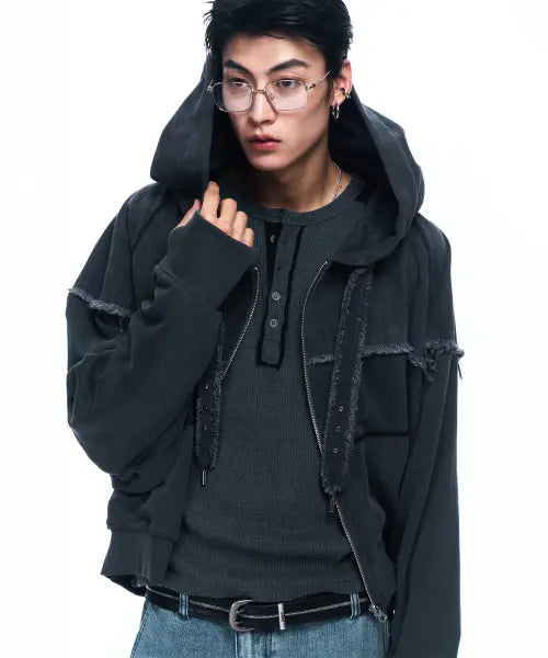 [RSSC] MIX CROP HOOD ZIPUP - CHARCOAL