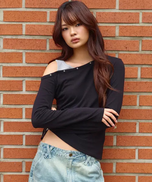 [NYXX] EYELET OFF SHOULDER L/S BLACK