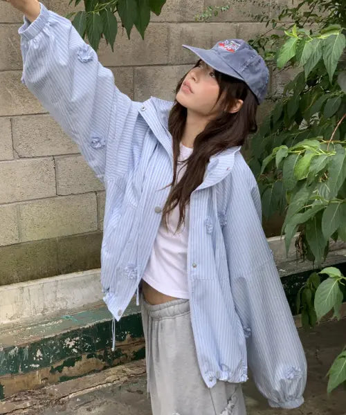 [RONRON] MINI FLOWER STRIPE WINDBREAKER BLUE STRIPE