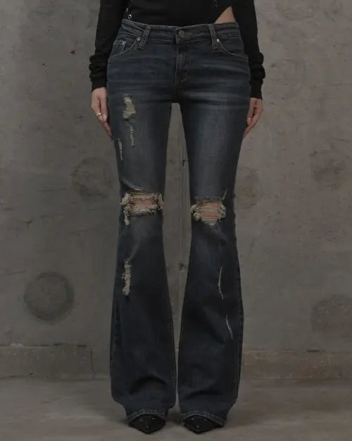[KHAKIPOINT] Distressed Bootcut Jeans (blue)