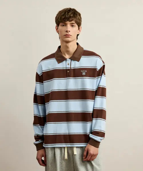 [SATUR] Apero Stripe Pique Long Sleeve Brown / 아페로 스트라이프 피케 롱 슬리브 브라운
