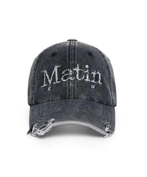 [MATIN KIM] VINTAGE DISTRESSED DENIM BALL CAP IN BLACK