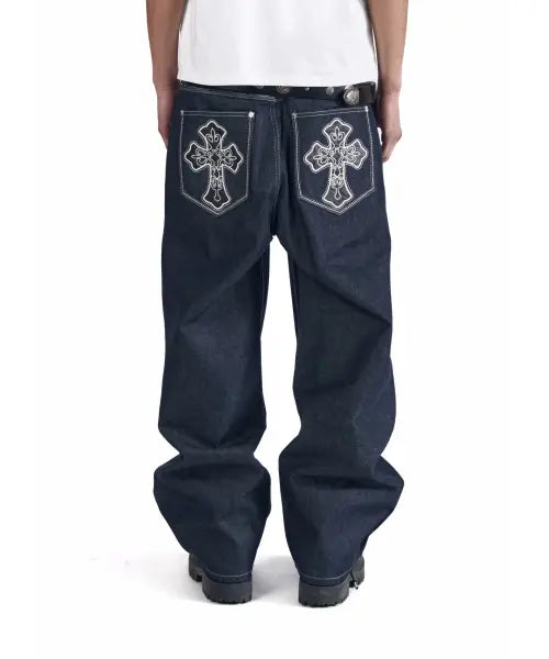 [AAKAM] CROS2 Patch Denim Pants (Blue)