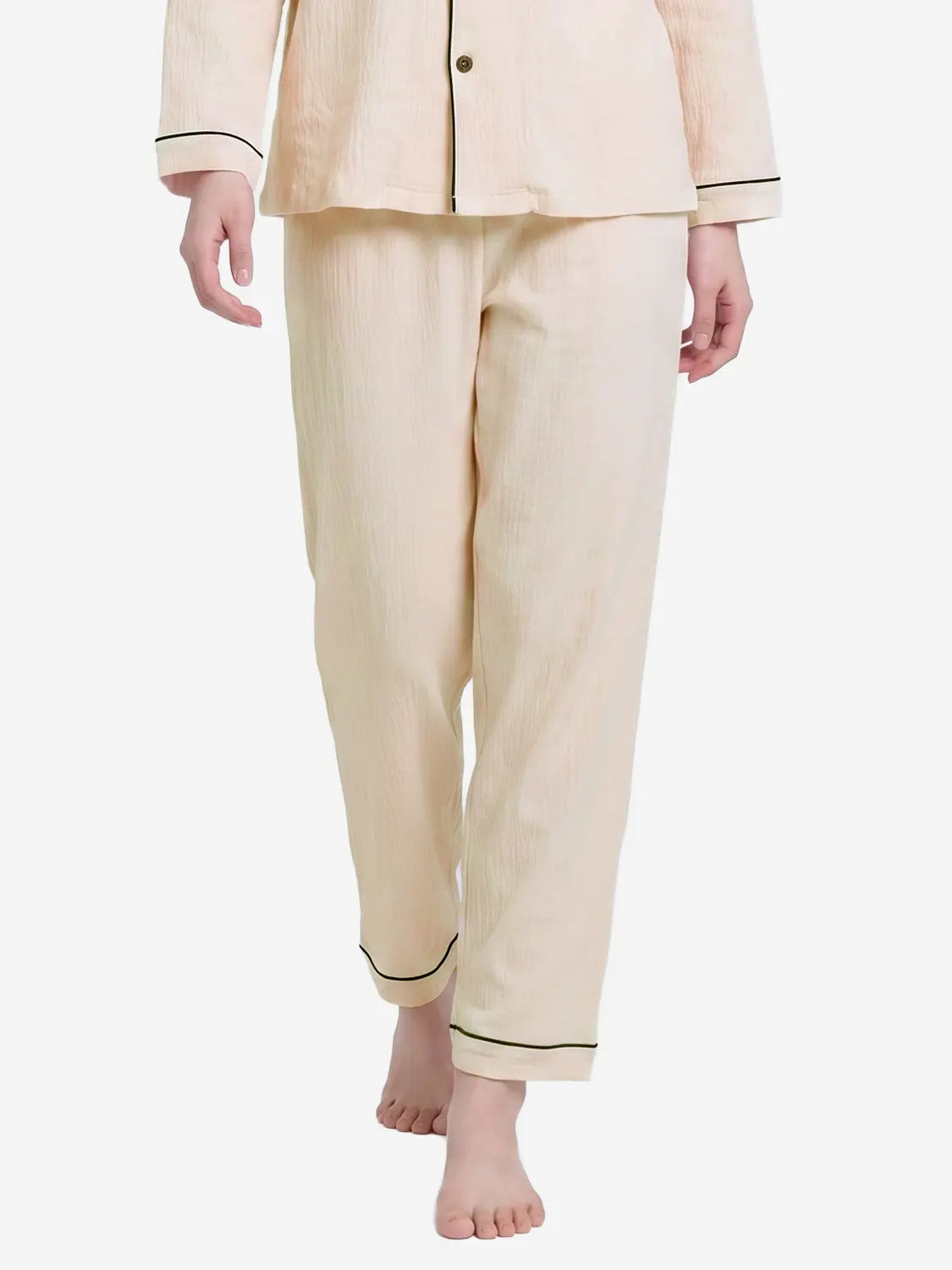 [DAISO] Piping Detail Pajama Pants XL Beige / 파이핑 포인트 긴바지 파자마 XL 베이지