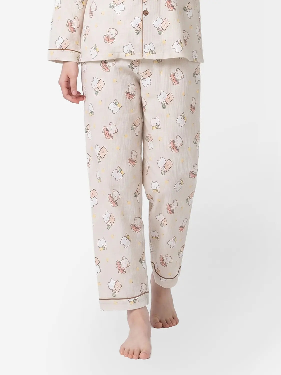 [DAISO] Piping Detail Long Pajama Pants - Ivory, M / 파이핑 포인트 긴바지 파자마 M 아이보리