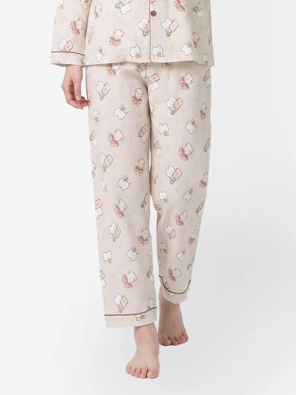[DAISO] Piping Detail Long Pajama Pants - Ivory, M / 파이핑 포인트 긴바지 파자마 M 아이보리