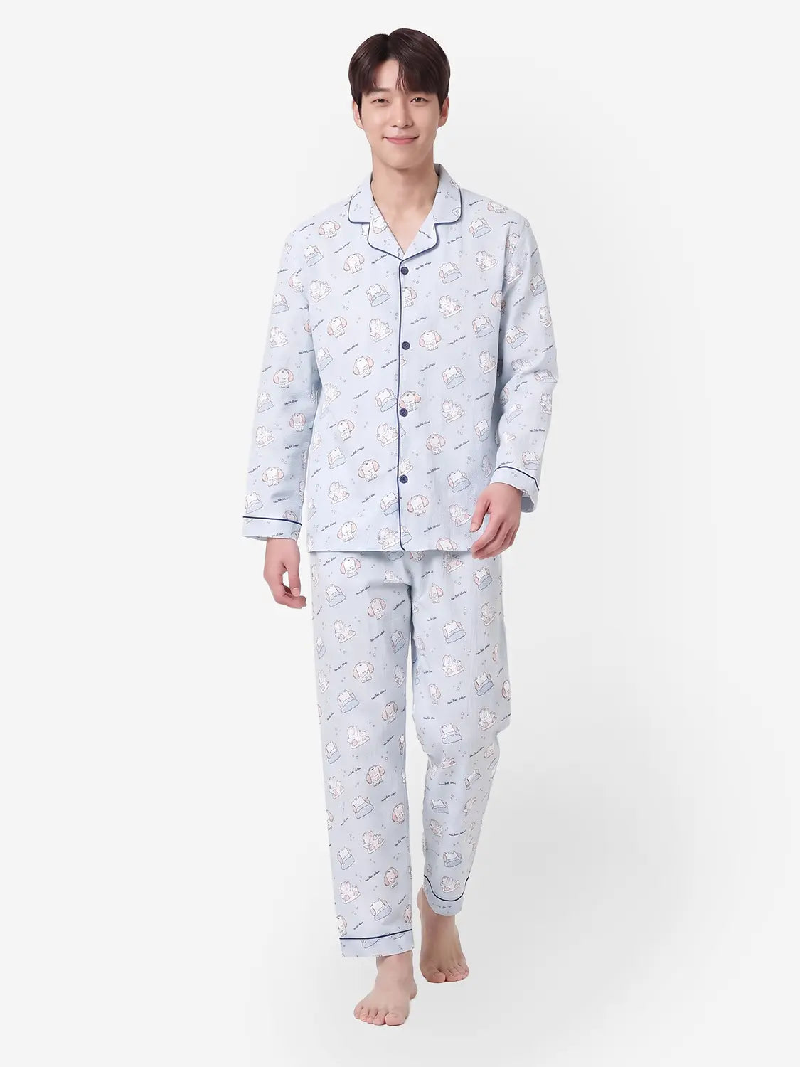 [DAISO] Piping Detail Long Pajama Pants XL Blue / 파이핑 포인트 긴바지 파자마 XL 블루