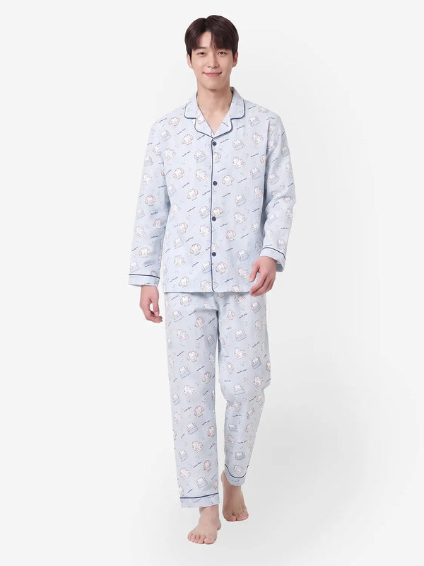 [DAISO] Piping Detail Long Pajama Pants XL Blue / 파이핑 포인트 긴바지 파자마 XL 블루