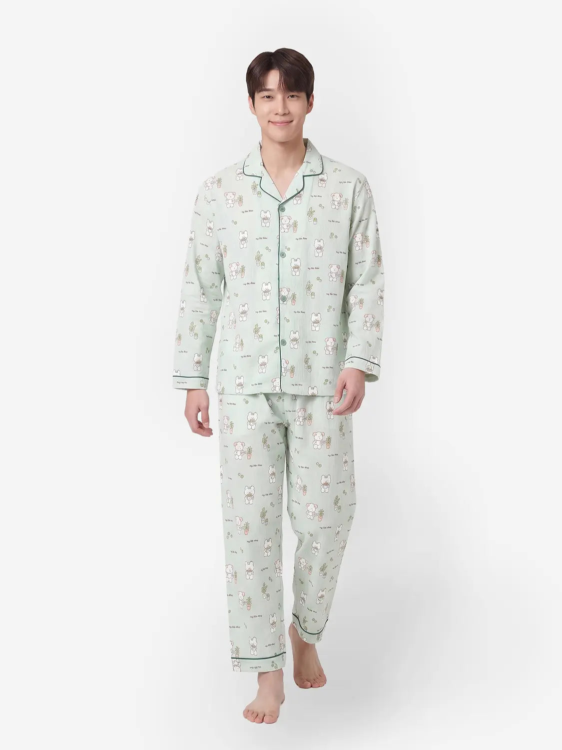 [DAISO] Piping Point Pajama Pants - Green / 파이핑 포인트 긴바지 파자마 L 그린