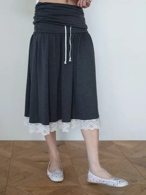 [ONSKA] 2 WAY LACE TUBE SKIRT (CHARCOAL)