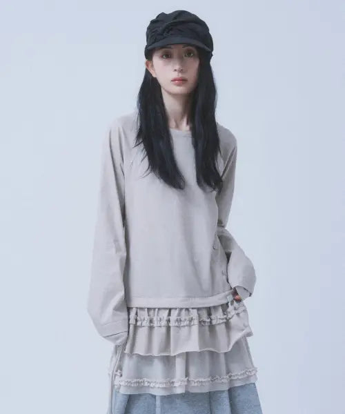 [TUOMIO] FRILL LAYERED LONG SLEEVE [OATMEAL]