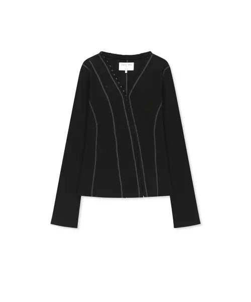 [MATIN KIM] MULTI STYLING HOOK DETAIL SLIM TOP IN BLACK