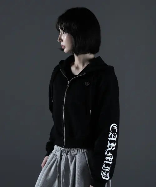 [CARMID] Women's Glory Lettering Cropped Hoodie Zip-Up [Black] / (W) 글로리 레터링 크롭 후드집업 [블랙]