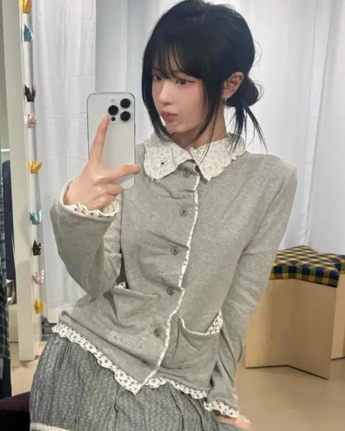 [AEAE] LAYERED CARDIGAN [MELANGE GREY]