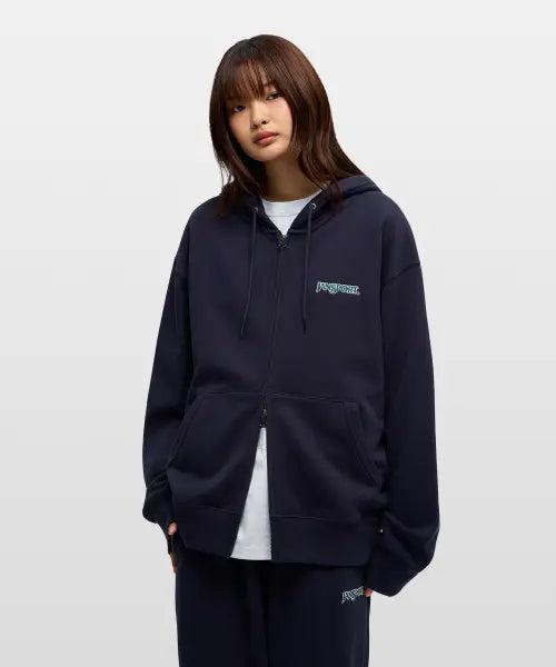 [JANSPORT] Basic Logo Zip-Up Hoodie Navy / 베이직 로고 후드집업 Navy