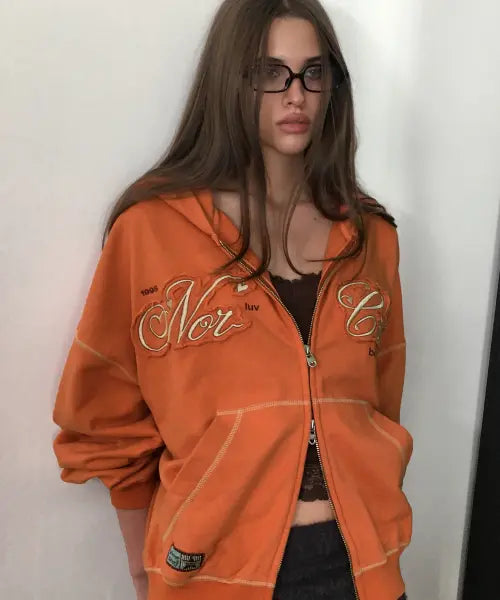[BITTERCELLS] Cal Applique Hood Zip Up-Orange / 캘 아플리케 후드집업-오렌지