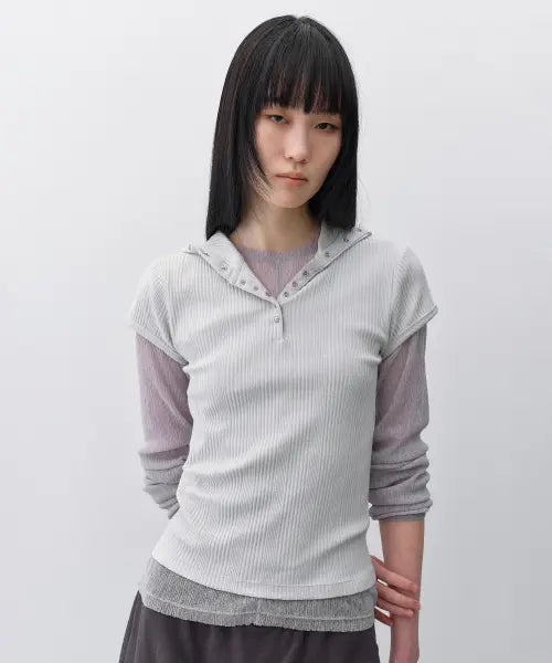 [INSILENCE WOMEN] Slim Snap Hoodie Top LIGHT GREY / 슬림 스냅 후디 탑 LIGHT GREY