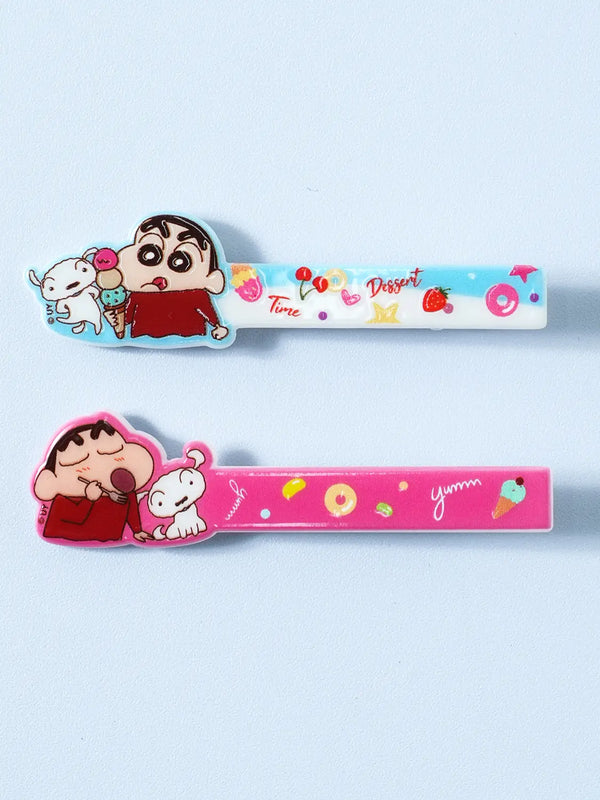 [DAISO] Crayon Shin-chan Slim Hair Claw Clips (2-Pack) - Dessert / 짱구 슬림 헤어 집게핀 2개입 디저트