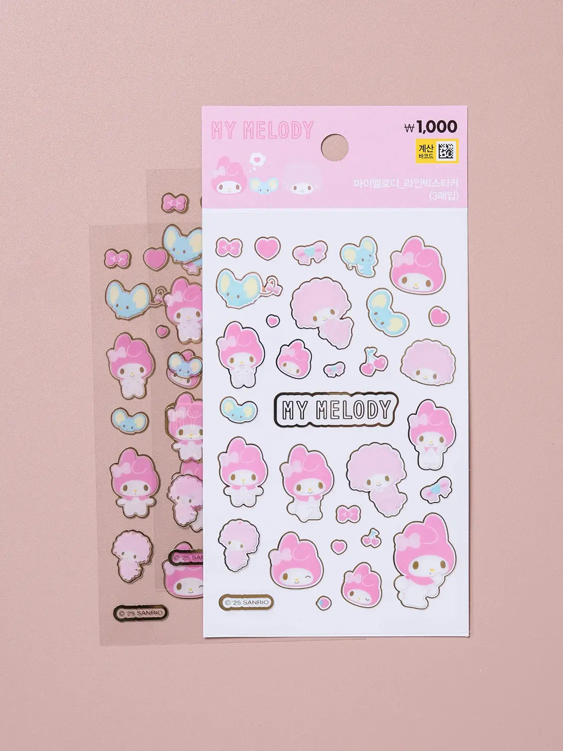 [DAISO] My Melody Line Drawing Sticker Set (3 Sheets) / 마이멜로디 라인박 스티커 3매입