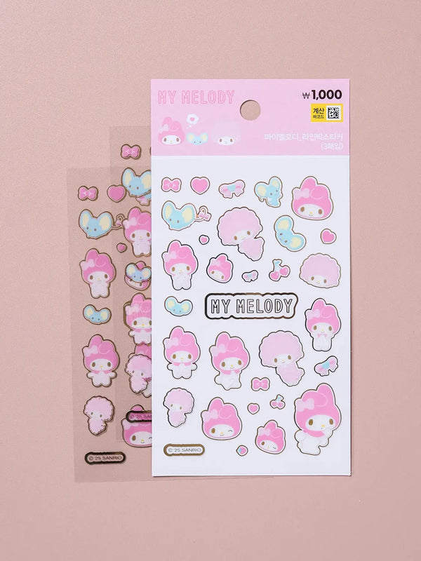 [DAISO] My Melody Line Drawing Sticker Set (3 Sheets) / 마이멜로디 라인박 스티커 3매입