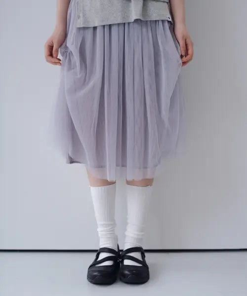 [OHESHIO] SHEER DRAPE BANDING SKIRT, IVORY / SHEER DRAPE BANDING SKIRT, GRAY