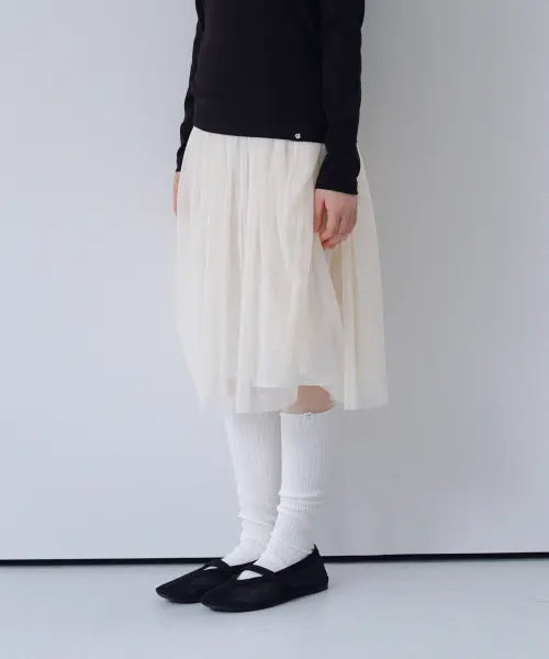 [OHESHIO] SHEER DRAPE BANDING SKIRT, GRAY / SHEER DRAPE BANDING SKIRT, IVORY