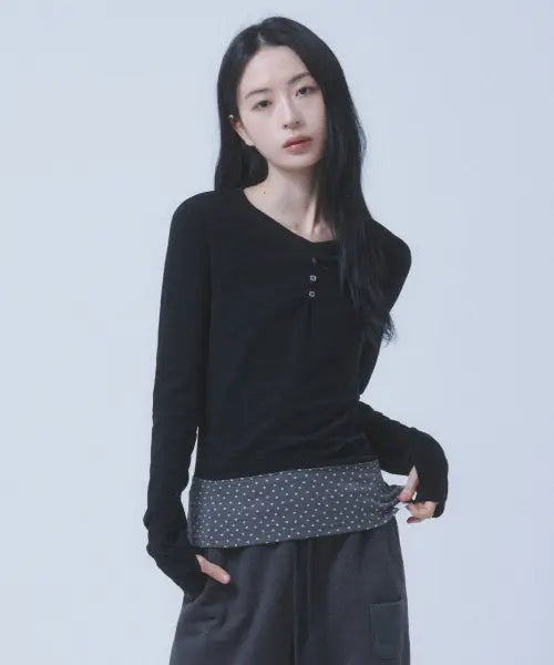 [TUOMIO] FLORAL BRUSHED LONG SLEEVE [BLACK]