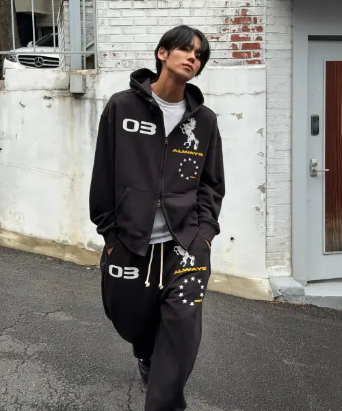 [AMOU] AMOU Horse Zip-up Hoodie BLACK / AMOU Horse Hoodie Zip-up BLACK