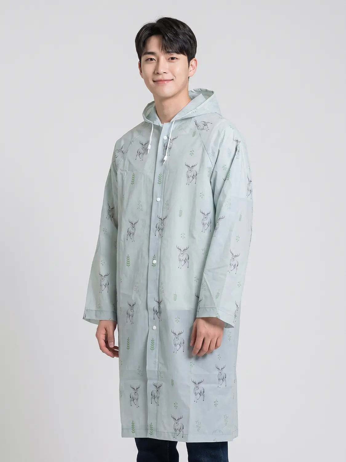 [DAISO] EVA Printed Raincoat with Pouch / EVA 프린팅 레인코트 파우치 포함 블루