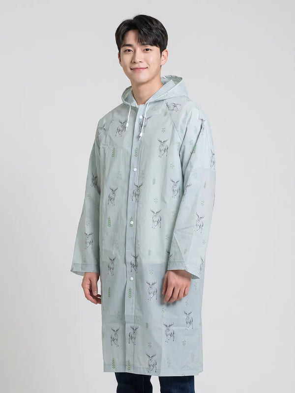 [DAISO] EVA Printed Raincoat with Pouch / EVA 프린팅 레인코트 파우치 포함 블루