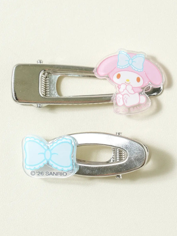 [DAISO] My Melody Ribbon Silver Hair Clip (Set of 2) / 마이멜로디 리본 실버 헤어 클립 2개입
