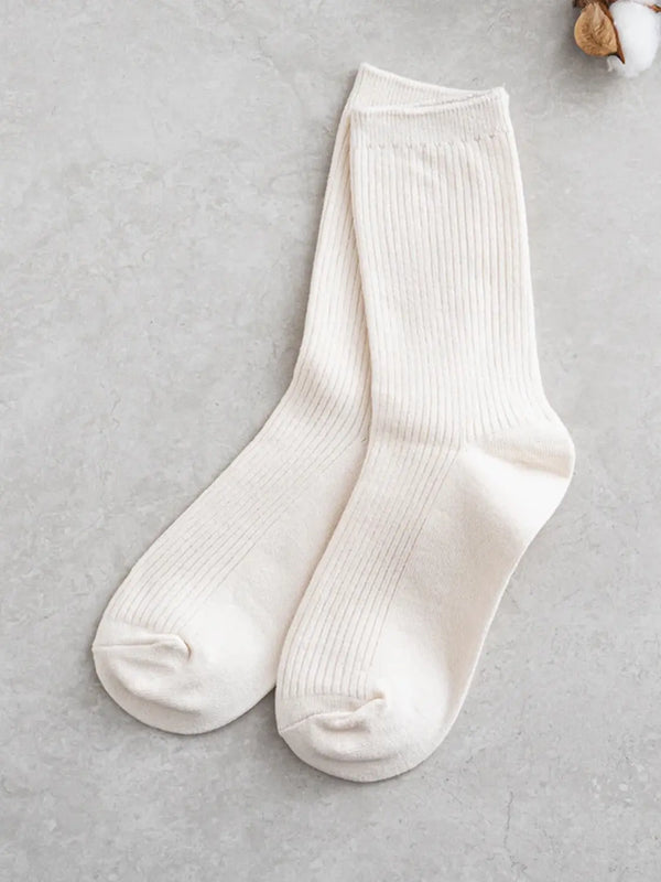 [Monput] Monfoot Women's Ribbed Long Socks - Ivory / 몬풋 여성 넓은 골지 장목 양말 아이보리