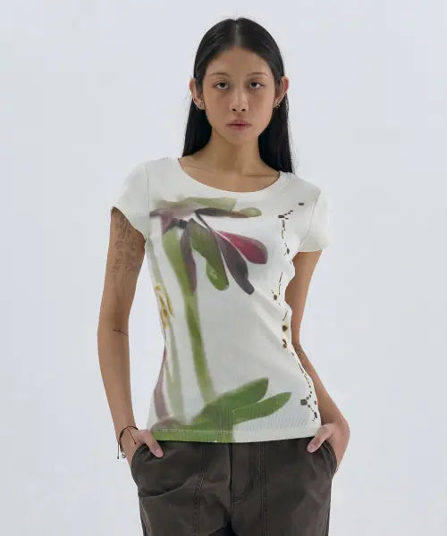 [WELLBEING EXPRESS] Flower Half Sleeve-red White