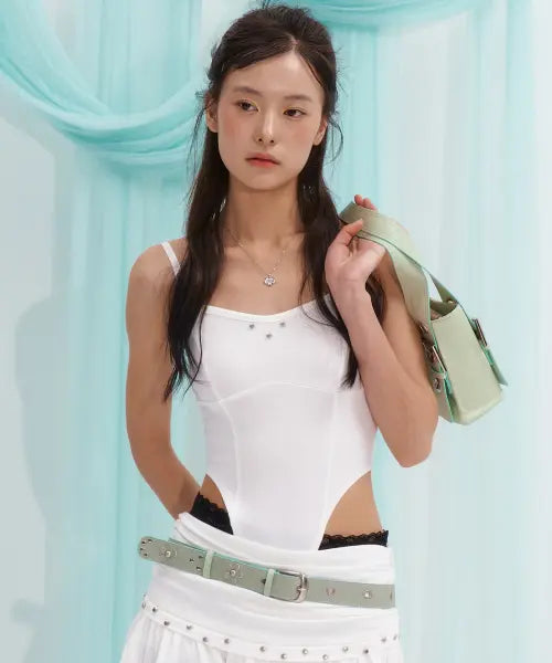 [DRYROSE] STUD LINE BODYSUIT (WHITE) / 스터드 라인 바디수트 (화이트)