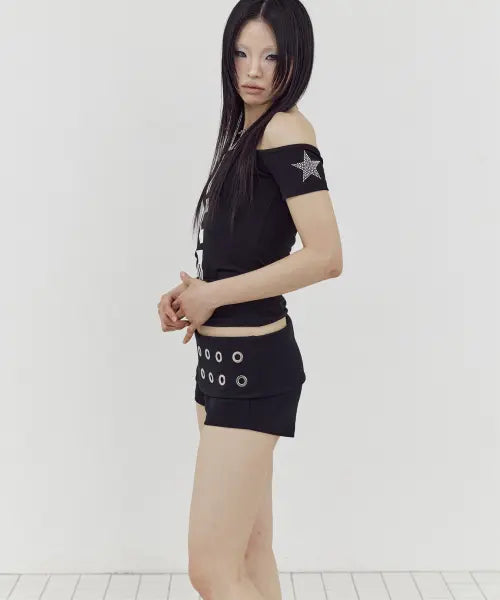 [SETUP-EXE] VERTICAL OFF-SHOULDER TOP / BLACK