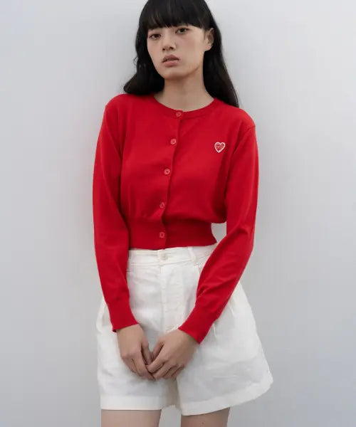 [THEMATEE] MATEE Air Breeze Crop Cardigan - Red / 마티 에어 브리즈 크롭 가디건 - 레드