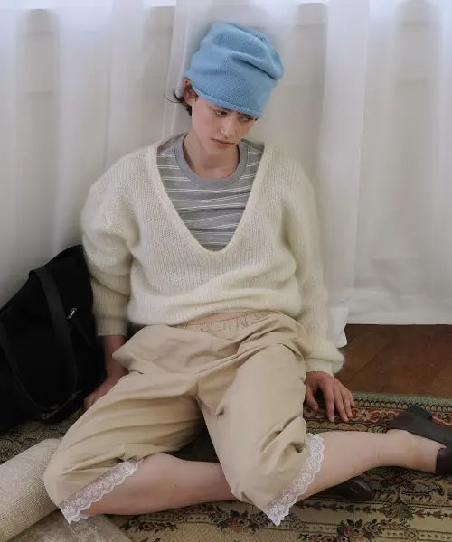 [WITHOUT SUMMER] Mohair v-neck knit_ivory / 모헤어 브이넥 니트_아이보리