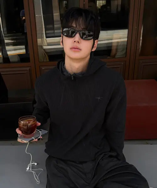 [NODE LABS] DEV 12 FLEECE HOODIE HALF-ZIP BLACK / DEV:12 플리스 후드 하프집업_블랙