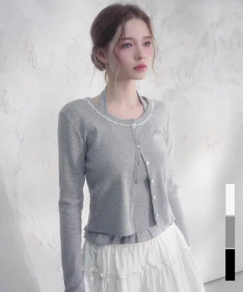 [VIVACIOUS] Rosaline Dot Frill Halter Cardigan Set_3Colors / 로잘린 도트 프릴 홀터 가디건 세트_3Colors