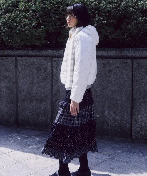 [MUSINSA STANDARD WOMAN] OHESIO Collaboration Check & Dot Tiered Long Skirt [Black] / [오헤시오 컬래버]  체크\u0026도트 티어드 롱 스커트 [블랙]