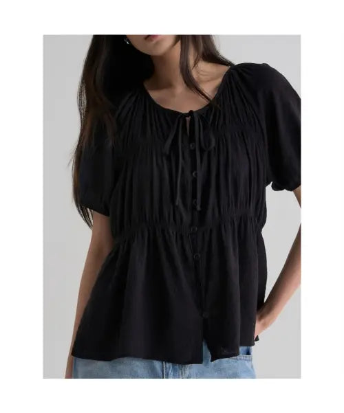 [8SECONDS] All Day Crease Volume Blouse - Black / [올데이 크리즈] 볼륨 블라우스  블랙
