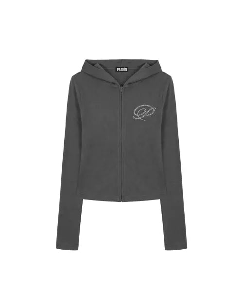 [PASION] Slim Crystal Glam Hoodie Zip-Up_Navy / 슬림 크리스탈 글램 후드집업_그레이 Slim Crystal Glam Hoodie Zip-Up_Gray