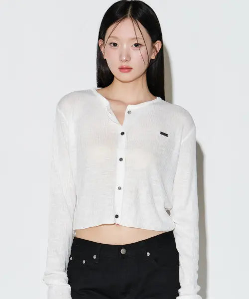 [HELENE PARIS] [Hot Summer] Linen Official See-Through Cardigan [White] / [핫썸머] 린넨 오피셜 시스루 가디건 [화이트]