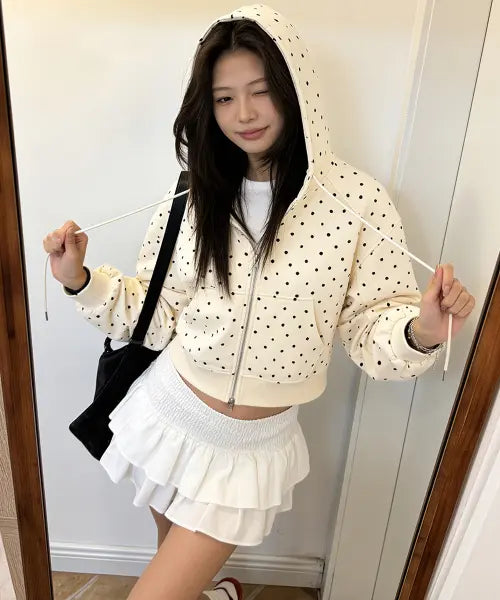 [NOMBRE] Signature Dot Pintuck Hoodie Zip-Up [ivory] / 시그니처 도트 핀턱 후드 집업 [아이보리]