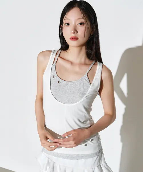 [HELENE PARIS] [Set] 2 in 1 U Coloration Sleeveless [Melange] / [세트상품] 2 in 1 U 컬러레이션 슬리브리스 [멜란지]