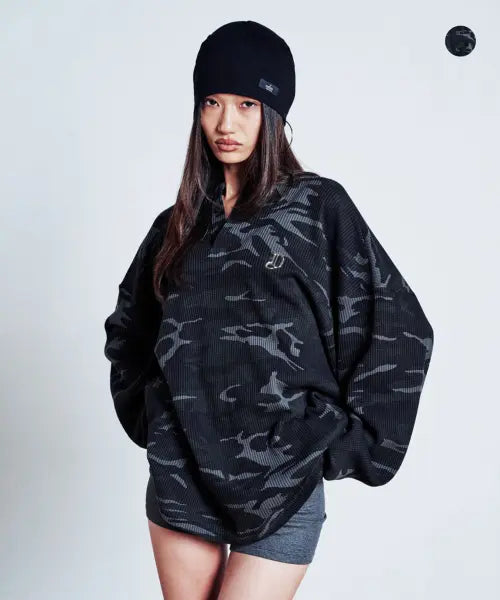 [ODOR] Waffle camo Henley T-shirt