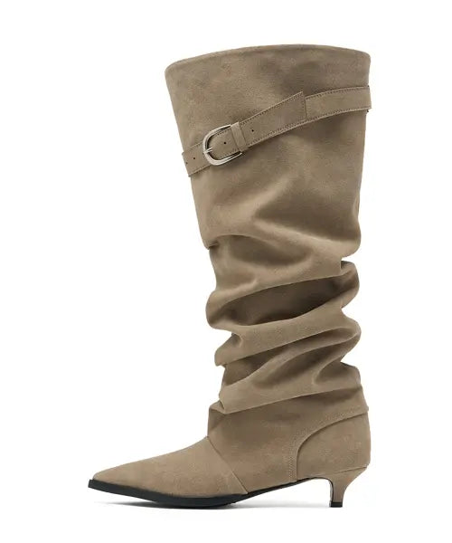 [NEGATIVE THREE] H-Kimera Knee-High Slouchy Long Boots_Sand